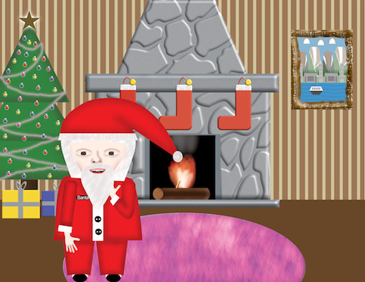 Christmas Stocking Scene with Santa