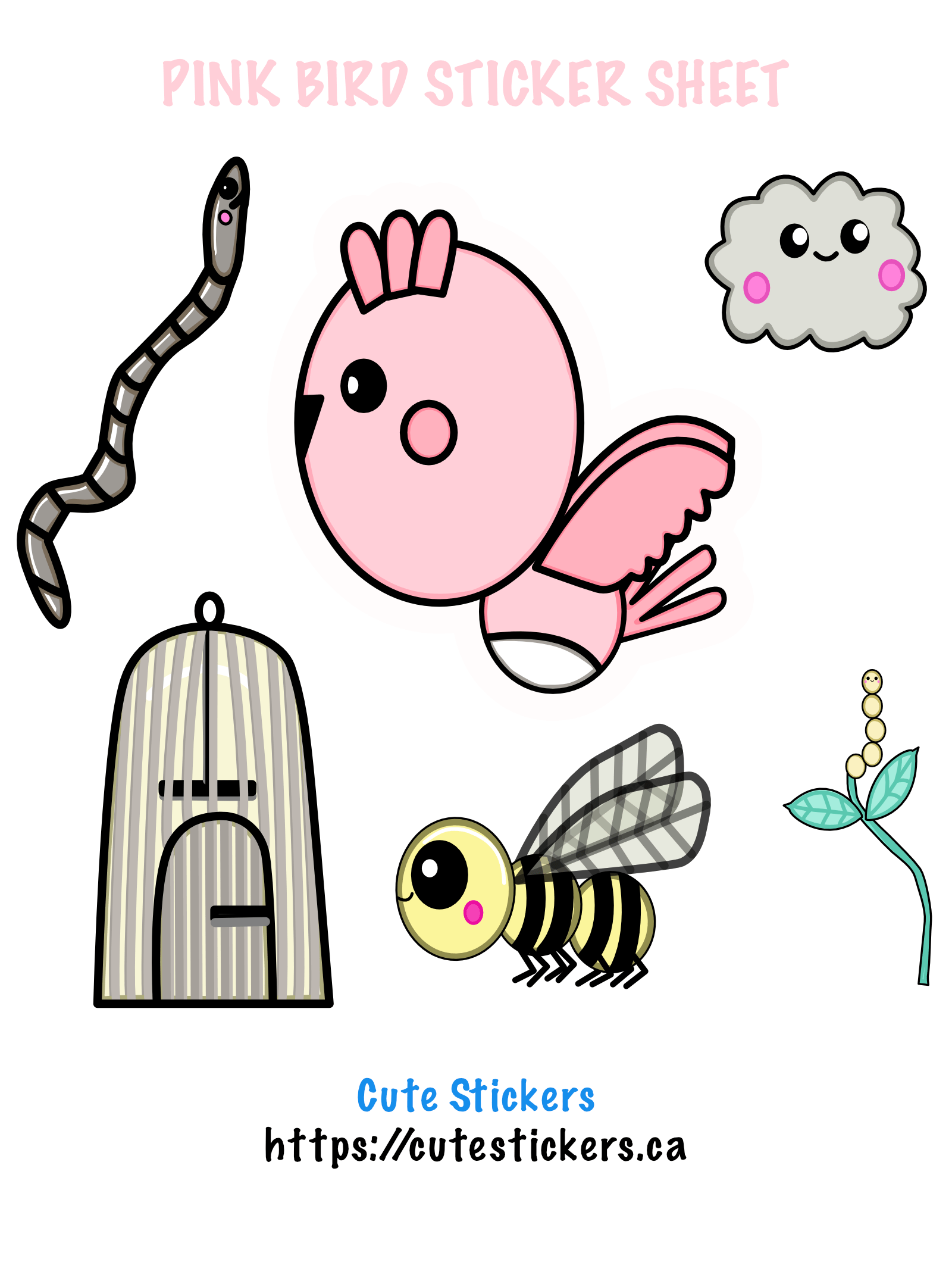 pink bird sticker sheet for ads